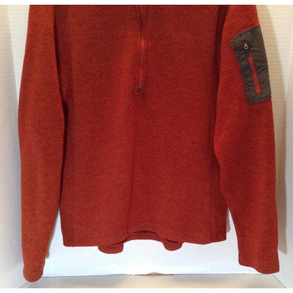 Eddie Bauer Sweater Men M Burnt Orange 1/4 Zip Pullover Fleece Lined Arm Patch